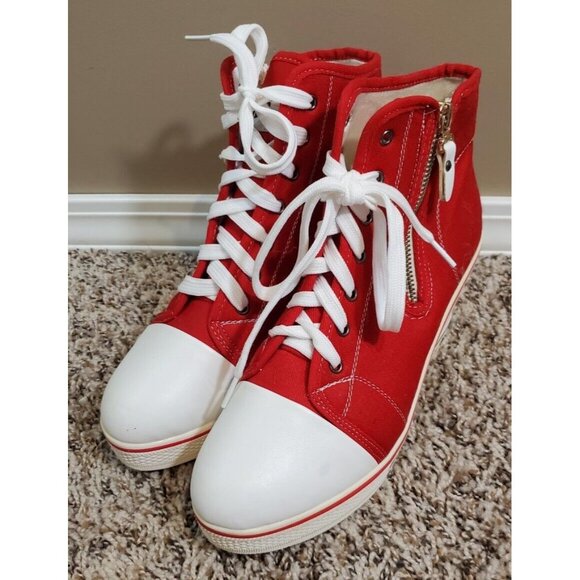 Sports Shoes - Sports Red & White Sneaker Wedges, Sz 41